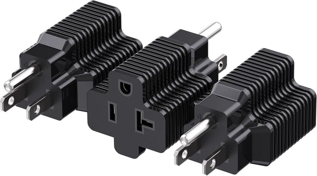 3-Pack 15 Amp to 20 Amp Adapter Plug 20A to 15A Plug Adapter (NEMA 5-15 to 5-20R) in Black