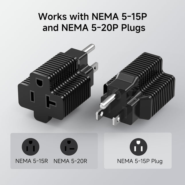 3-Pack 15 Amp to 20 Amp Adapter Plug 20A to 15A Plug Adapter (NEMA 5-15 to 5-20R) in Black – product detail