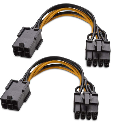 2-Pack 6 Pin to 8 Pin PCIe Adapter Power Cable - 4 Inches
