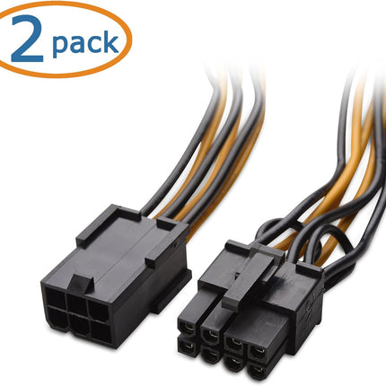 2-Pack 6 Pin to 8 Pin PCIe Adapter Power Cable - 4 Inches