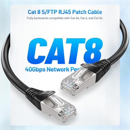 [Cat8 Certified] 2-Pack 40Gbps Shielded Cat 8 Ethernet Cable - 5ft, 2000Mhz Category 8 Ethernet Cord, Cat8 Cable for Gaming, Black
