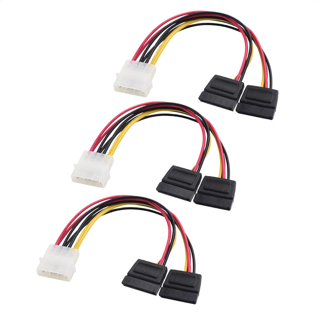 3-Pack 4 Pin Molex to Dual SATA Power Y-Cable Adapter- 6 Inches V1258-DP02-B-3607