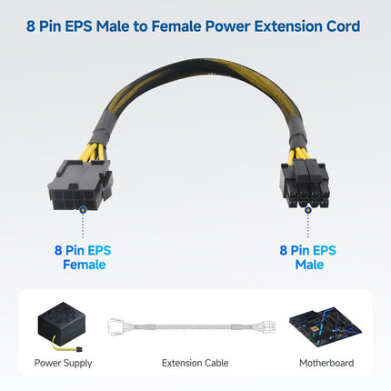2-Pack 8 Pin EPS CPU Extension Cable - 10 Inches, 8-Pin ATX/CPU Power Cable Male to Female