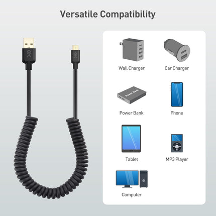 2-Pack Coiled Micro USB Cable (Coiled Micro USB to USB2.0) 2-4 Feet