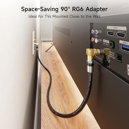 3-Pack Gold-Plated F-Type Right Angle RG6 Coaxial Adapter (90 Degree Coaxial Connector, Male to Female Coax Cable Connector)