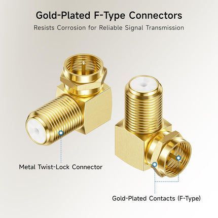 3-Pack Gold-Plated F-Type Right Angle RG6 Coaxial Adapter (90 Degree Coaxial Connector, Male to Female Coax Cable Connector)