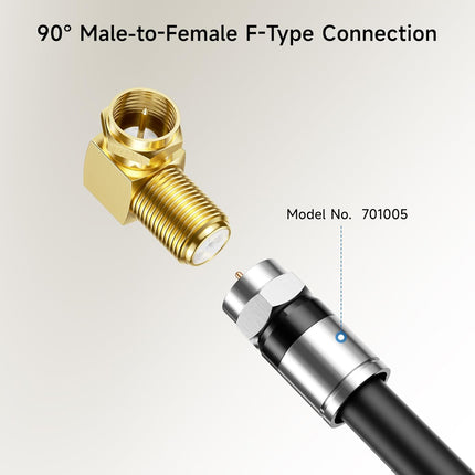 3-Pack Gold-Plated F-Type Right Angle RG6 Coaxial Adapter (90 Degree Coaxial Connector, Male to Female Coax Cable Connector)