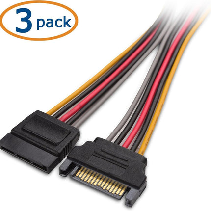 3-Pack 15 Pin SATA Power Extension Cable - 8 Inches, SATA Power Cable for Hard Drive and SSD