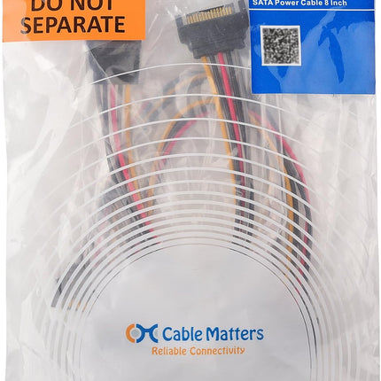 3-Pack 15 Pin SATA Power Extension Cable - 8 Inches, SATA Power Cable for Hard Drive and SSD