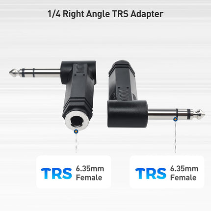 2-Pack 1/4 Right Angle TRS Adapter - 6.35mm Right Angle Adapter, 1/4 TRS Audio Connector for Professional Audio Equipment