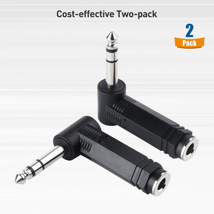 2-Pack 1/4 Right Angle TRS Adapter - 6.35mm Right Angle Adapter, 1/4 TRS Audio Connector for Professional Audio Equipment