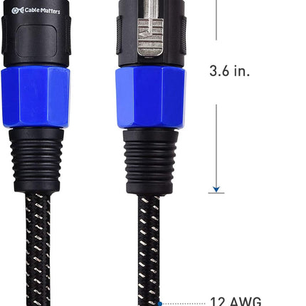 Premium Braided 12AWG Speaker Cable 3 ft Compatible with Speakon NL4FC Port
