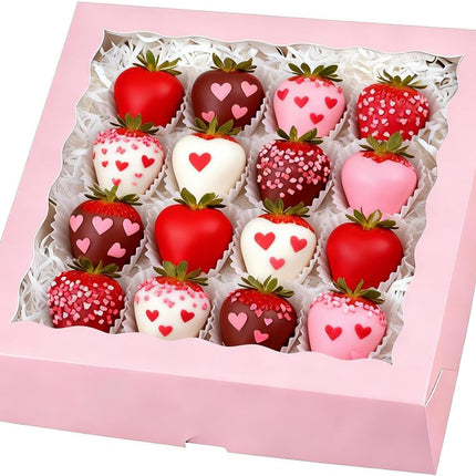 Pie Boxes Pink Bakery Boxes with Window (12pcs, 9x9x2.5 Inch) for Christmas: Ideal for Pie, Cookies, Chocolate Covered Strawberries, Breakable Heart & Charcuterie