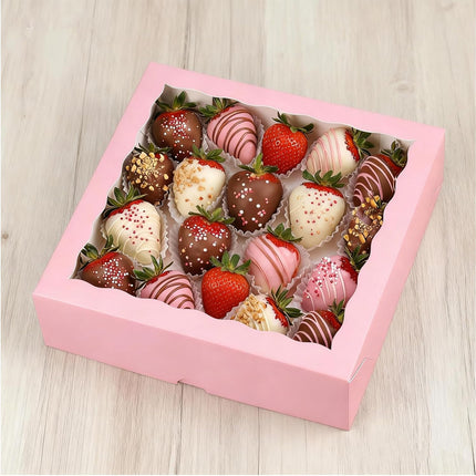 Pie Boxes Pink Bakery Boxes with Window (12pcs, 9x9x2.5 Inch) for Christmas: Ideal for Pie, Cookies, Chocolate Covered Strawberries, Breakable Heart & Charcuterie