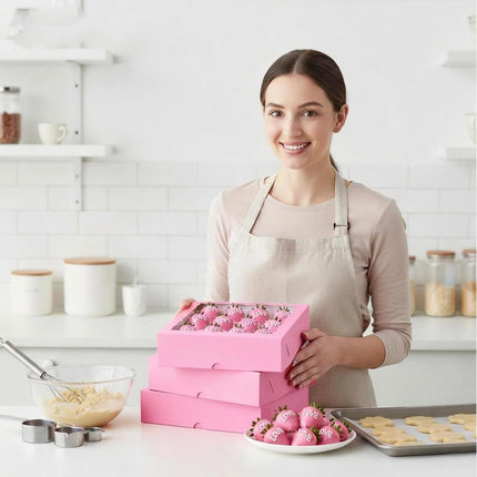 Pie Boxes Pink Bakery Boxes with Window (12pcs, 9x9x2.5 Inch) for Christmas: Ideal for Pie, Cookies, Chocolate Covered Strawberries, Breakable Heart & Charcuterie