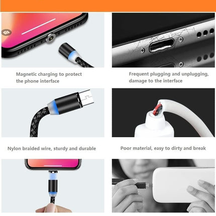 Magnetic Charging Cable 6pcs,Just 360°Rotate Magnetic Cables Without Magnetic Charging Tips,[3.3ft/1m,2.4 A Max 3in1 Nylon Braid Cord(3.3ft/Black), 6PC/3.3ft/Black