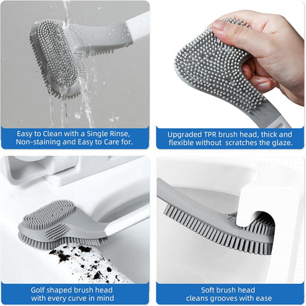 Toilet Brush and Holder Set Silicone, Flexible Toilet Brush for Deep Cleaning of Dead Corners, Snap-on Detachable Long Toilet Brush, Wall-Mounted Toilet Bowl Brush Set (Black)