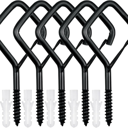 5 PCS Black Eye Screw Hooks, 4 Inch Ceiling Hooks for Hanging Heavy Duty Items with Safety Buckle – Metal Eye Bolt Hooks for Hanging Plants, Wind Chimes, Bird Feeders, String Lights, and More