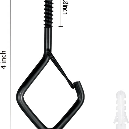 5 PCS Black Eye Screw Hooks, 4 Inch Ceiling Hooks for Hanging Heavy Duty Items with Safety Buckle – Metal Eye Bolt Hooks for Hanging Plants, Wind Chimes, Bird Feeders, String Lights, and More