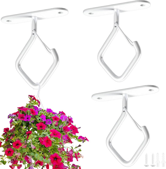 Ceiling Plant Hooks with Safety Buckle White Metal Hanging Hooks for Plants Wind Chimes Bird Feeders 3 Pack