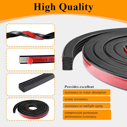 326A0004 Ribbed Bulkhead Seal Strip 3/5" X 65", Tonneau Cover Bulkhead/Service Kit/Self-Adhesive EPDM Foam Rubber Seal W/Tape/Ideal Weather Stripping