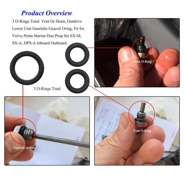 3 O-Rings Total Dipstick 3852045 Vent 3855081 Drain 3855081 Vent Or Drain Outdrive Lower Unit – product detail