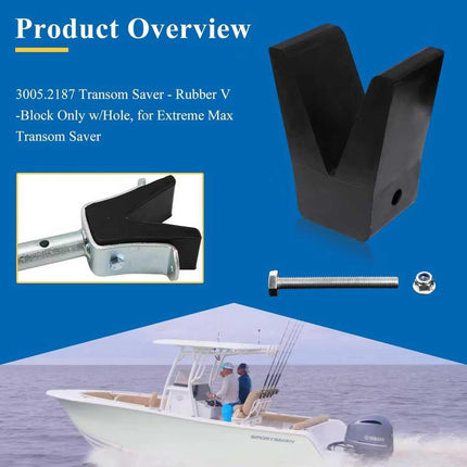 181440 3005.2187 Rubber Straight Transom Saver w/Hole for Tracker Marine Boat/2in V-Block Rubber Only, Fits Extreme Max 3001.1068 Angled Transom Saver/3005.3852