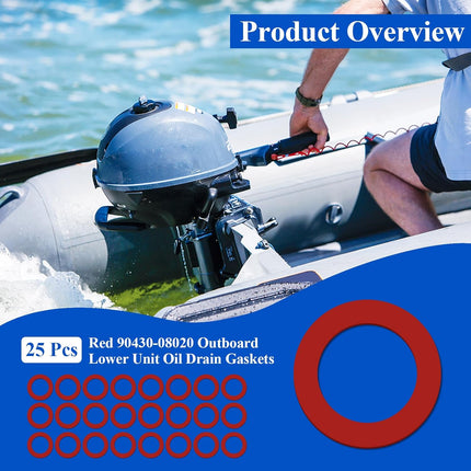 25 Pcs 90430-08020 90430-08003 Outboard Lower Unit Oil Drain Gaskets Compatible with Yamaha 4 Stroke Outboard Motors Gear Case Seals, Lower Gear Case Oil Drain Gasket, Hard Fiberboard Gaskets, Red