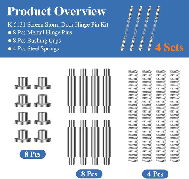 4 Sets K 5131 Steel & Iron Storm Door Hinge Pin Kit 8 Pcs Mental – product detail