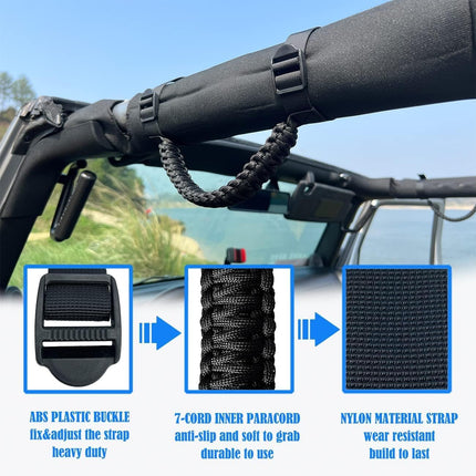 Roll Bar Grab Handles for Jeep Grab Handles for Jeep Wrangler YJ TJ JK JKU JL JLU 1987-2024 Paracord Grab Handle 250 Pounds Load,Black