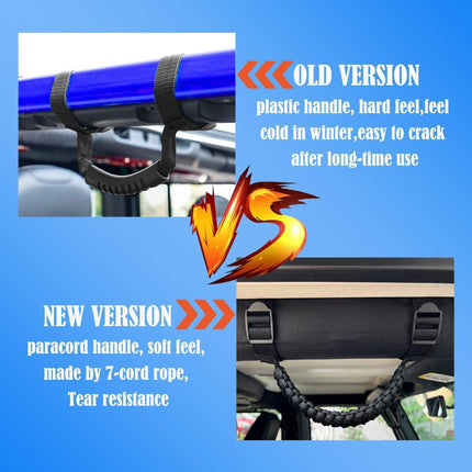 Roll Bar Grab Handles for Jeep Grab Handles for Jeep Wrangler YJ TJ JK JKU JL JLU 1987-2024 Paracord Grab Handle 250 Pounds Load,Black