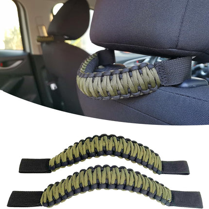 Headrest Grab Handles Universal Grip Handles,Passenger Support Handles for Jeep Wrangler,Ford Bronco,Toyota,Tacoma,Trucks,SUV,Cars,2Pack (Black&Olive)