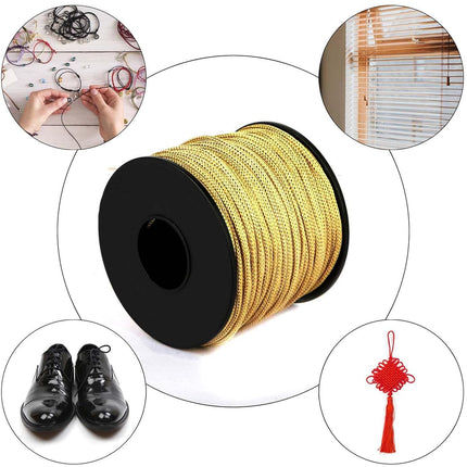 Nylon Satin Cord, 2mm 50 Yards Braided Lift Shade Cord for Necklace Bracelet String Cord, Blind Shade, Trim and Shoelaces (Gold)