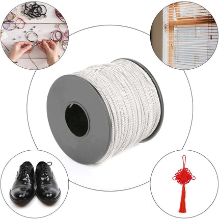 Nylon Satin Cord, 2mm 50 Yards Braided Lift Shade Cord for Necklace Bracelet String Cord, Blind Shade, Trim and Shoelaces (White)