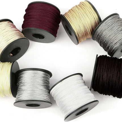Nylon Satin Cord, 2mm 50 Yards Braided Lift Shade Cord for Necklace Bracelet String Cord, Blind Shade, Trim and Shoelaces (White)