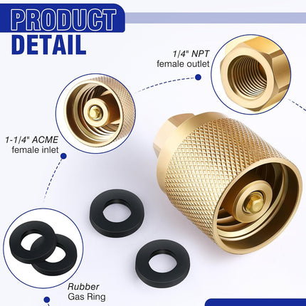 1 Pack Forklift Connector Female, Replacement for 7141F Propane Tank Connector, 1-1/4" Female Inlet x 1/4" NPT Female Outlet, with 2 Pcs Rubber O Rings