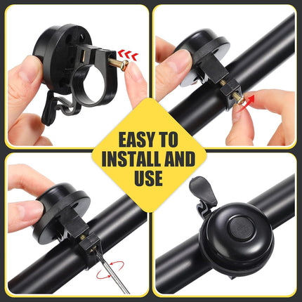 Bike Bells Bulk Aluminum Loud Crisp Bicycle Bell Clear Sound Mountain Bike Accessories Easy Installation for Boys Girls Adults Kids, Black