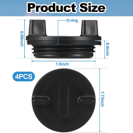 4 Pcs Fuel Deck Fill Cap for Boat Gas Tank Black Marine Fuel Filler Cap with O-Ring Seal Non-Locking Plastic Replacement Universal