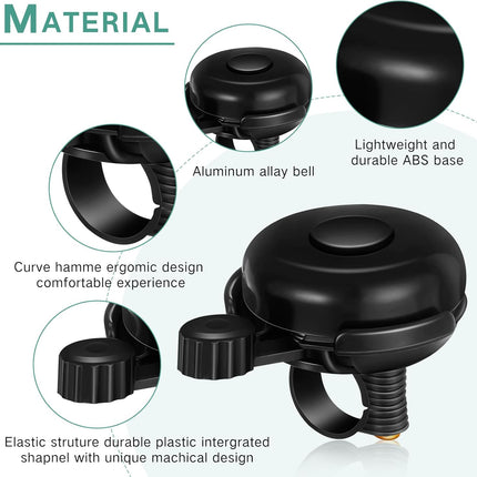 15 Pcs Classic Bike Bell Aluminum Bicycle Bell Loud Crisp Clear Sound Bike Accessories Easy Installation for Adults Kids Girls Boys, Black