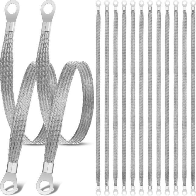 12 Pcs Ground Straps Automotive 20 Inch Universal Engine Ground Strap Kit with Ring Terminals in Silver