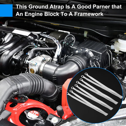 12 Pcs Ground Straps Automotive 20 Inch Universal Engine Ground Strap Kit with Ring Terminals Braided Tinned Copper Grounding Wire Automotive Cable Connectors for Most Cars Vehicle, Silver