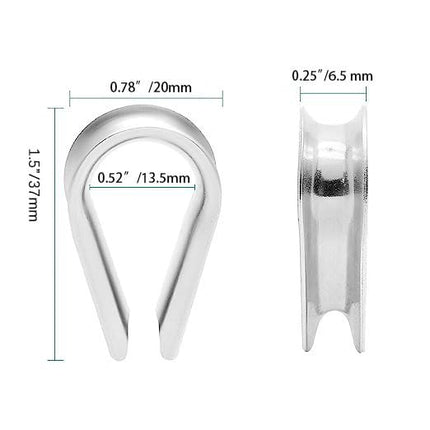 M5 Stainless Steel Thimble for 5/32" - 3/16" Dia Wire Rope Cable Thimbles Rigging-20pcs