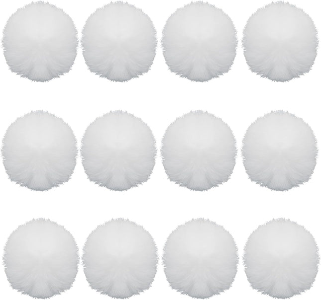 12 Pack Small Faux Fur Pom Pom Balls 2.75 inch Fluffy Pompom Ball Elastic Loop Accessories White Pompoms