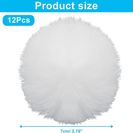 12 Pack Small Faux Fur Pom Pom Balls, 2.75 inch Fluffy Pompom Ball Elastic Loop Accessories, White Pompoms for Hats/Shoes/Scarves/Gloves/Bags