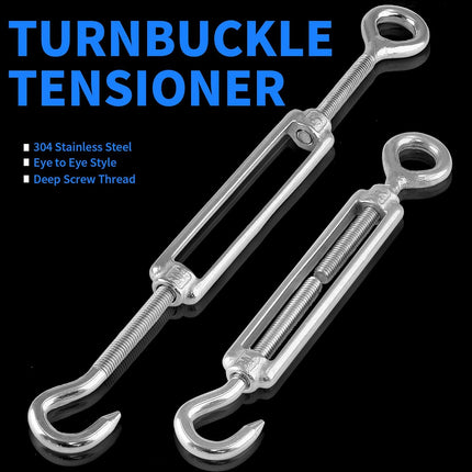 5pcs M5 Stainless Steel 304 Hook & Eye Turnbuckles Adjustable Wire Rope Tensioner