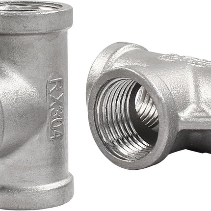2 PCS 1/2 Inch Female NPT Tee Pipe Adapter Cast Pipe Fitting, Stainless Steel 3-Way T Shaped Pipe Fitting Adapter