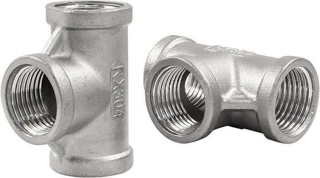 2 PCS 1/2 Inch Female NPT Tee Pipe Adapter Cast Pipe Fitting Stainless Steel 3-Way T Shaped Pipe Fitting