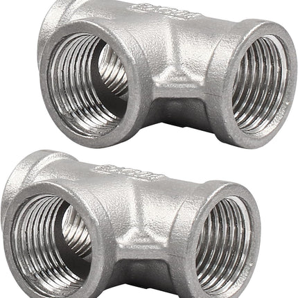 2 PCS 1/2 Inch Female NPT Tee Pipe Adapter Cast Pipe Fitting, Stainless Steel 3-Way T Shaped Pipe Fitting Adapter