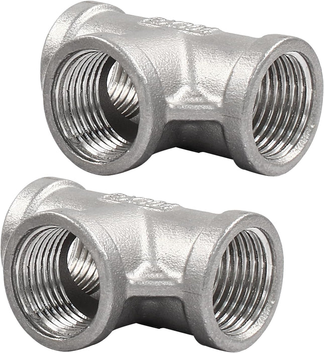2 PCS 1/2 Inch Female NPT Tee Pipe Adapter Cast Pipe Fitting Stainless Steel 3-Way T Shaped Pipe Fitting – product detail