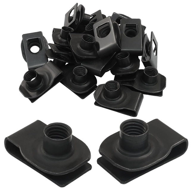 25 Pcs Extruded U Type Nuts M10 Bumper Fender U Style Clip on Nut Black Fasteners Spring Nuts for